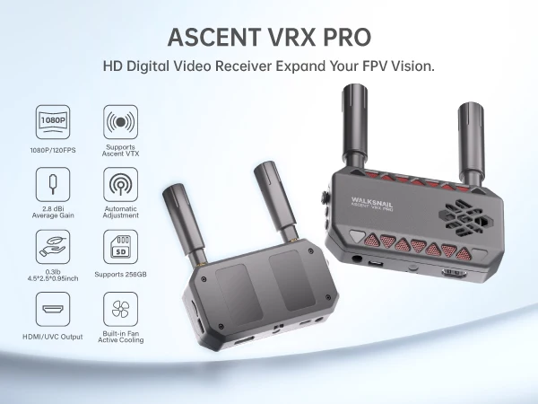 Caddx Walksnail Ascent VRX Pro Receiver Supports All FPV Goggles and Displays with HDMI Input Can Be Used with Ascent Lite+ VTX