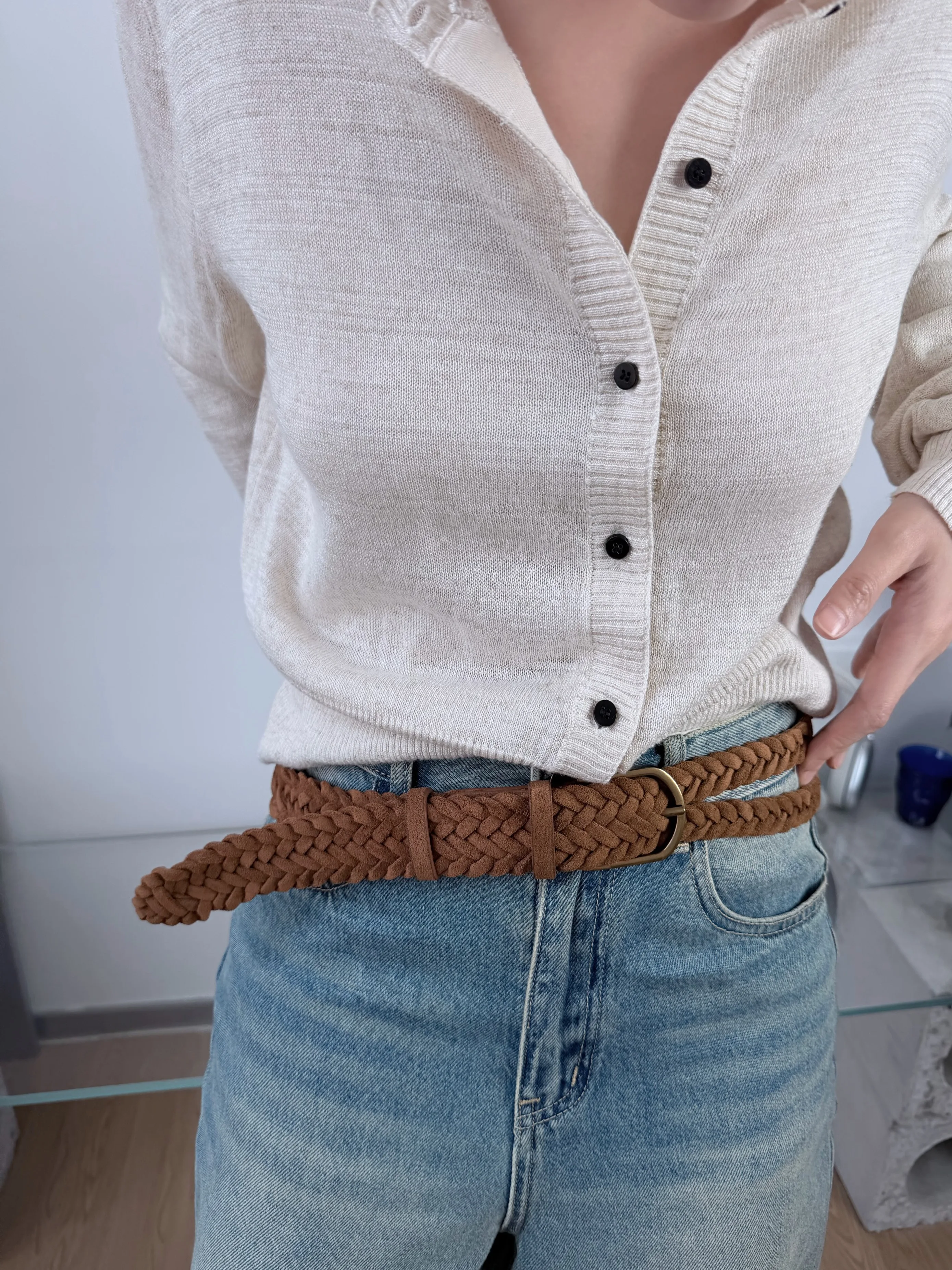 オリジナルクリーンフィットヴィンテージブラウン織りスエードレザーベルト手作りウエストベルトアクセサリーパンツ用メタルバックルユニバーサルサイズ