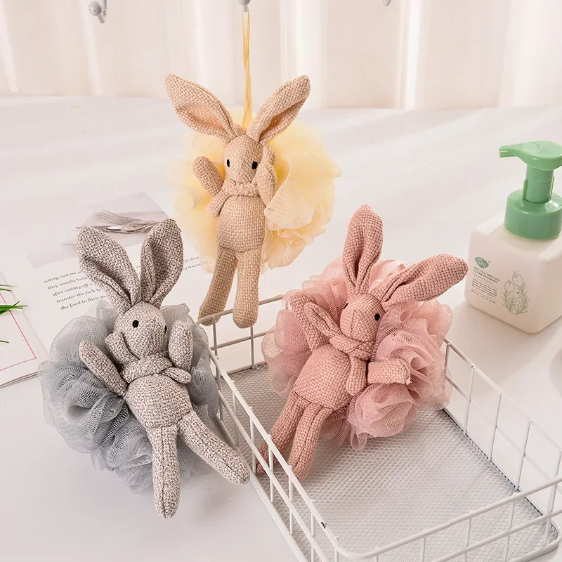 1PC Cartoon Bunny Bath Sponge Mesh Bath Ball Easter Decoration Body Exfoliating Sponge For Bath And Sauna Bathroom Accessories