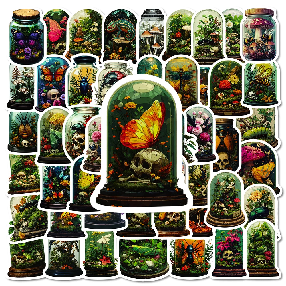 

10/30/56pcs Cartoon Insect Plant Bottle Stickers Vintage Gothic Style Decals Skateboard Laptop Phone Skull Graffiti Sticker Pack