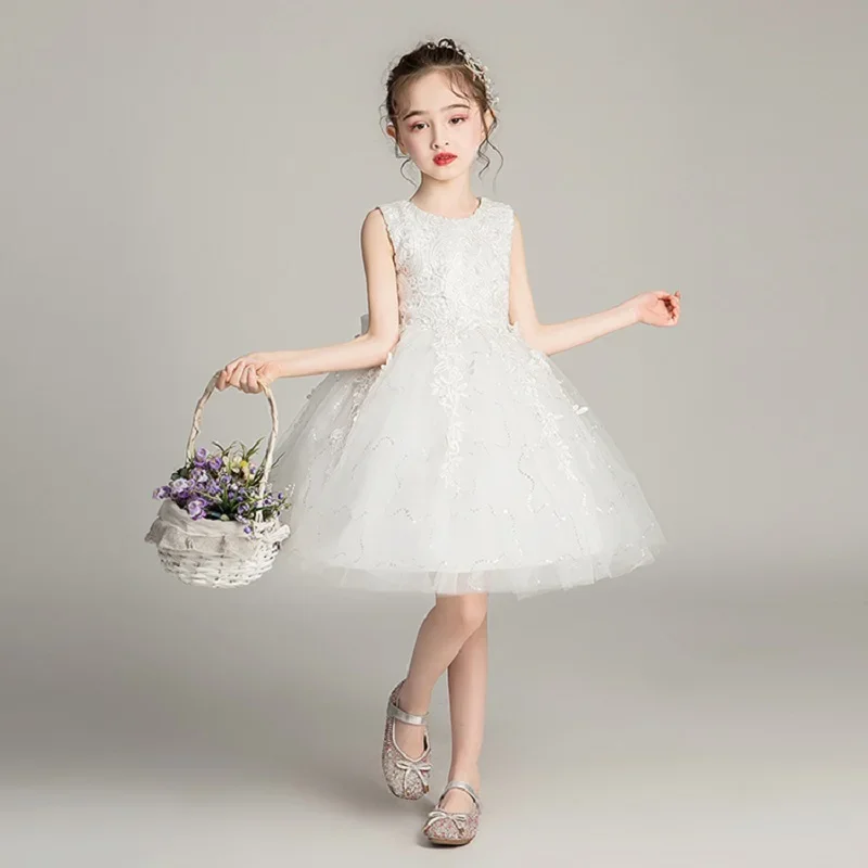 Vestido elegante para niñas, ropa de fiesta de boda, Vestido corto de princesa con cuentas de flores, disfraces de verano