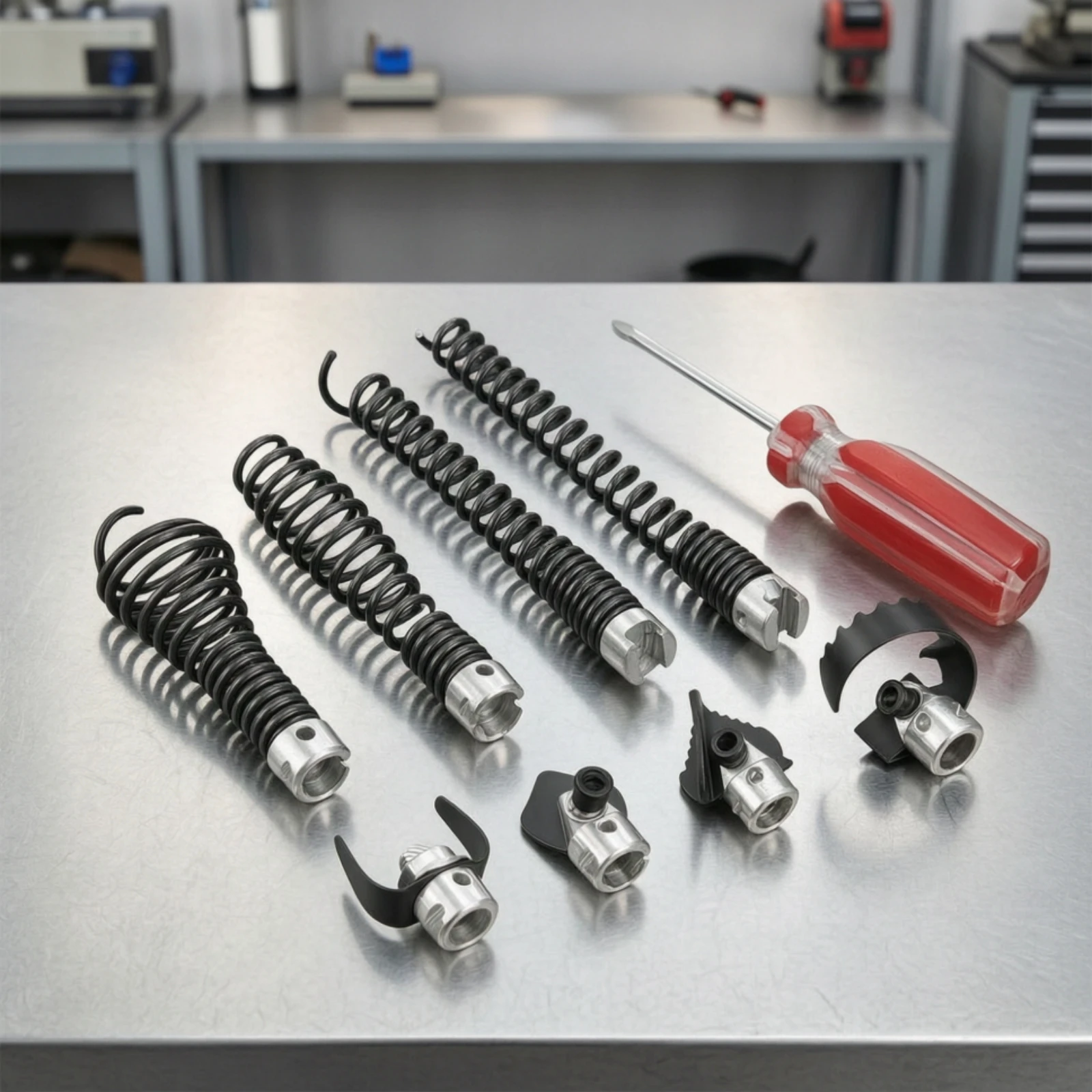 Picture 4: 9 Pieces Drain Auger Kit Compatible Cutter and Auger Set Cutter Head Set Heavy Duty Hardware Easy to Install for Plumbers