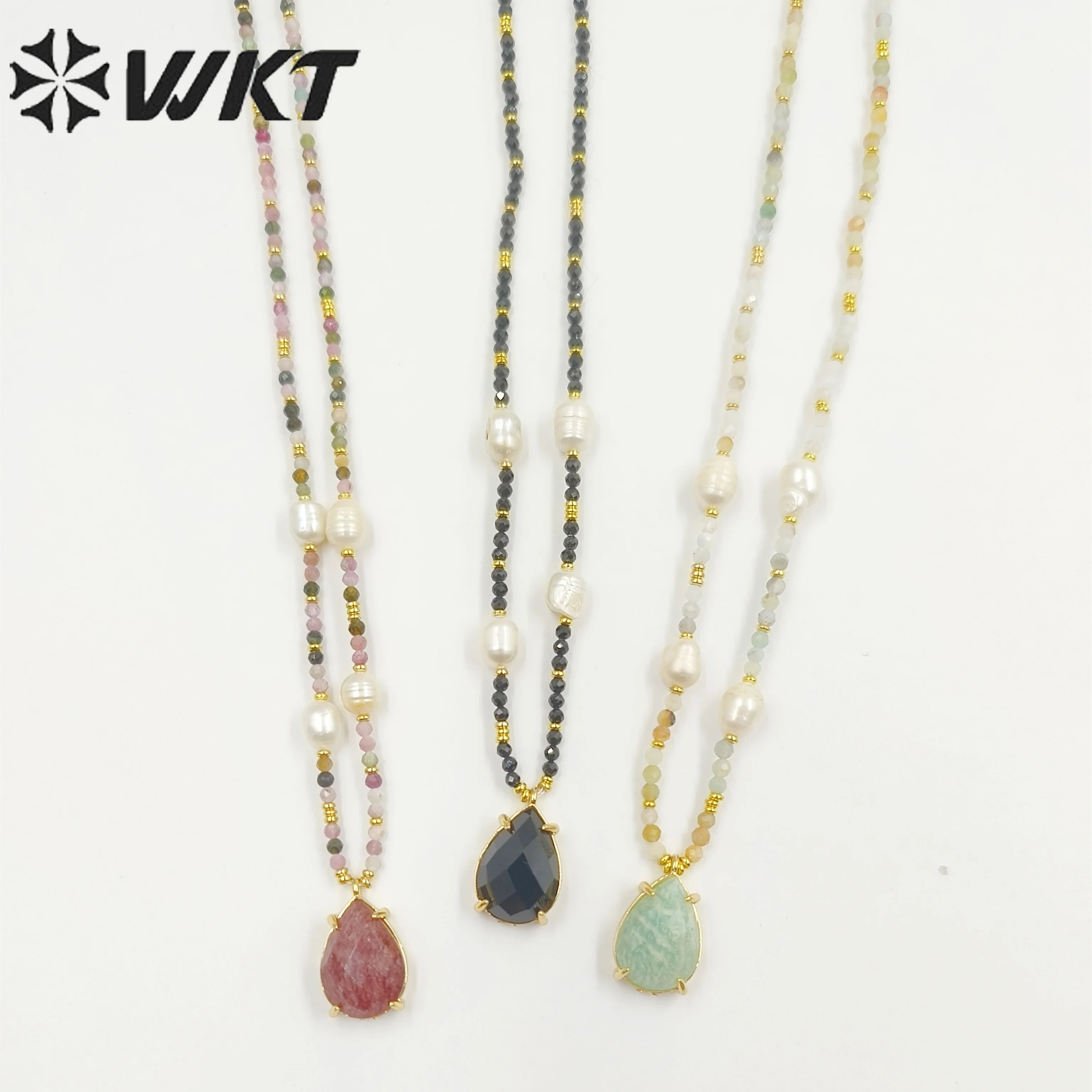 

WT-N1436 WKT 2023 New Style Stone Beads Pearl Pendant Necklace Anniversary Gift Cute Women 16Inch Long