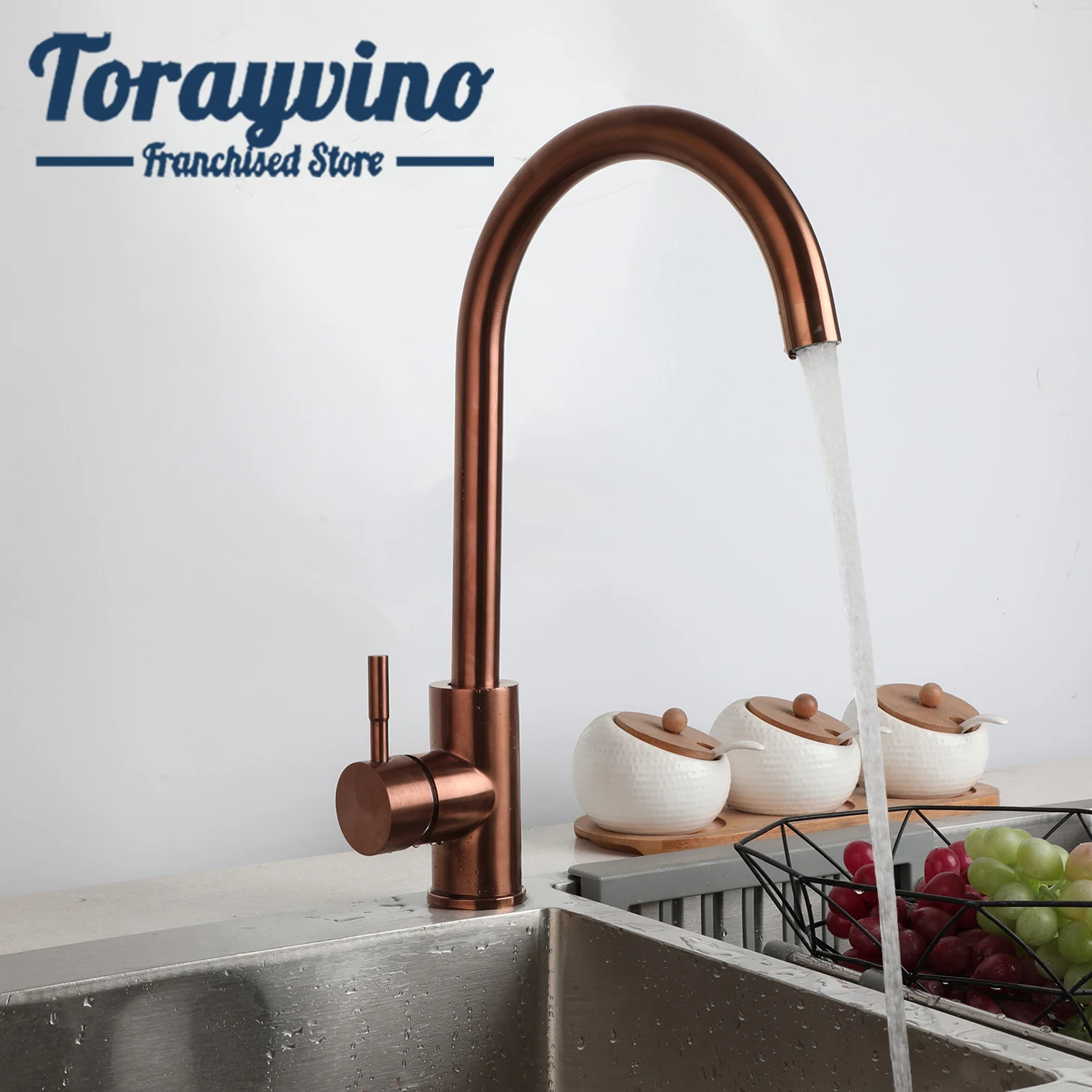 

Torayvino Red Antique Copper Kitchen Sink Faucet Stream Spout Deck Mounted Single Handle Control Hot and Cold Water Mixer Taps