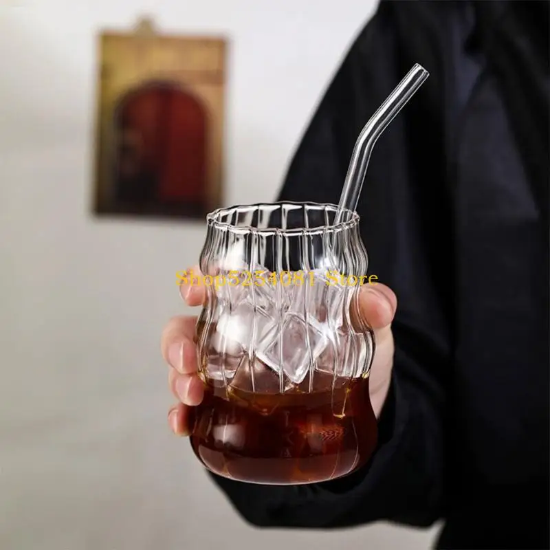 AXYC Elegant Striped Glass Cup Coffee Glasses With Modern Design and High Borosilicate Glass For Iced Coffee And Bubble Tea