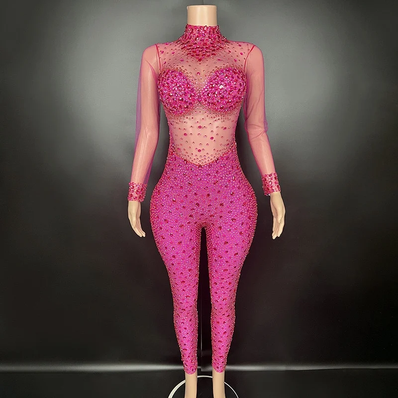 Tenue de spectacle pour filles, nouvelle discothèque, Bar, chanteur, maille creuse noire, Sexy, manches longues transparentes, coupe cintrée, fermeture éclair, diamant, robe cadeau P