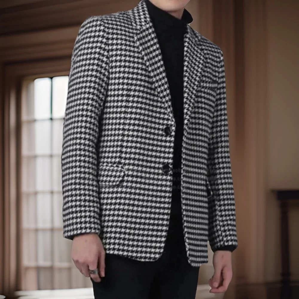 

Men's Checkered Blazer with Two Buttons One-Piece Business Suit Jacket Notch Lapel Houndstooth Fashion Outerwear