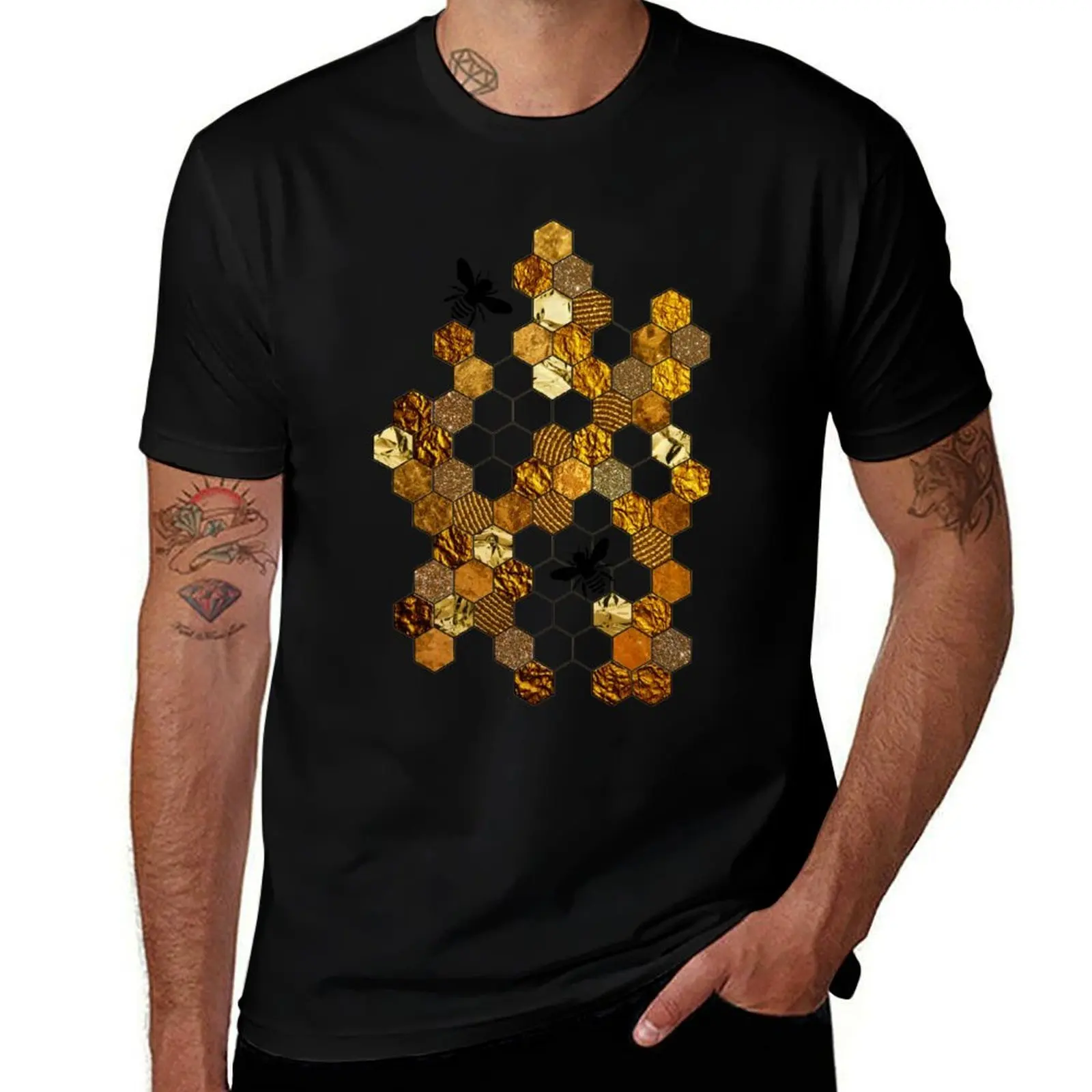 

Golden Honeycomb T-Shirt man t shirt cotton mens graphic t shirts t shirts for man cotton soft T-shirt
