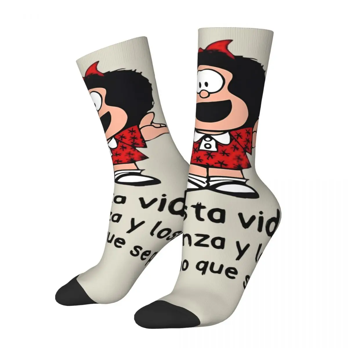 Retro Retro Men\'s Socks Mafalda Cartoon Unisex Street Style Pattern Printed Funny Crew Sock Gift