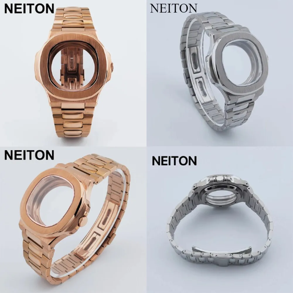 

NEITON 40mm Silver case and strap components,stainless steel and sapphire glass,Nautilus assembly parts, high-quality NH35 case