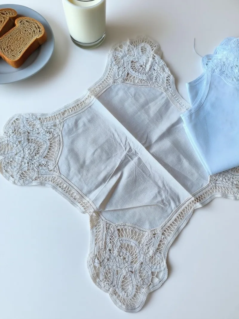 2PCS 37x37cm100% Cotton Handmade Bread Towel (batten Lace Bun Warmer)