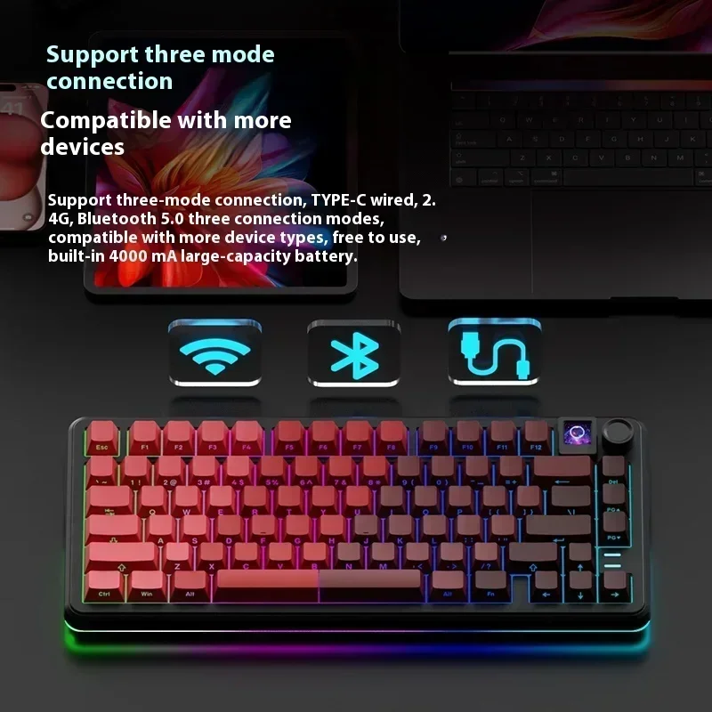 Weikav Wk75 Mechanical Keyboard Wireless Tri Mode RGB Hot Swap with Color Screen and Knob E-sports Gaming Keybaord PC Gamer Gift