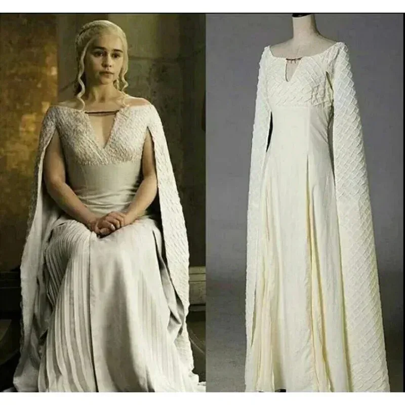 

2025 New Daenerys Targaryen cosplay Halloween queen costume with Cape long white vintage gothic princess dress ★☆★