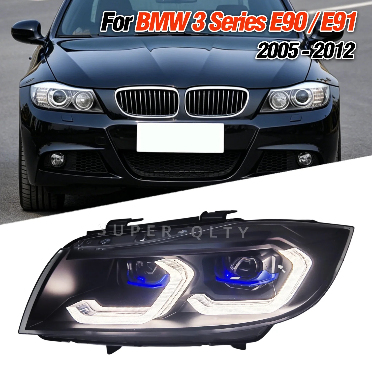 

Фары для BMW 3 серии E90 E91 2005-2012, модернизированные светодиодные фары с U-образными линзами и динамическим сигналом поворота, 2 шт.