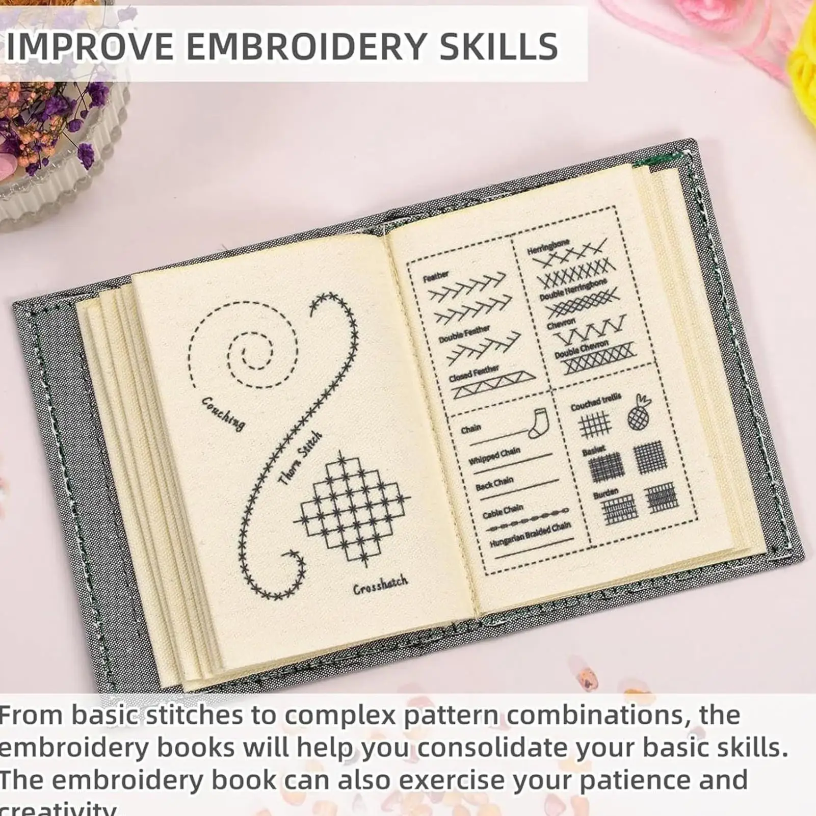 

Creatives Embroidery Stitches Book Embroidery Needle Guide with 143 Stitches Sewing Practice Guide for Beginners Enthusiasts