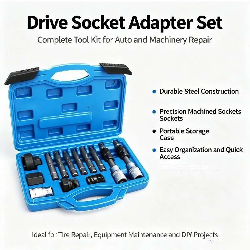 Kit d'outils pour alternateur 13 pièces, comprenant un adaptateur de bit pour divers véhicules, outil universel de démontage de poulie de roue libre d'alternateur, 13 pièces/kit avec boîte de transport portable en plastique