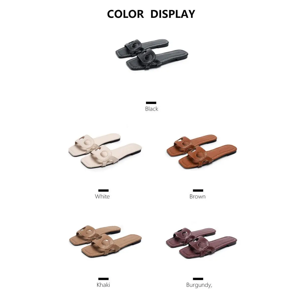 PG Damen-Sandalen mit quadratischer Zehenpartie, flach, mit doppelten Ausschnitten, zum Überziehen, lässig, für den Sommer, den täglichen Gebrauch, Strandpantoffeln – Detail 4