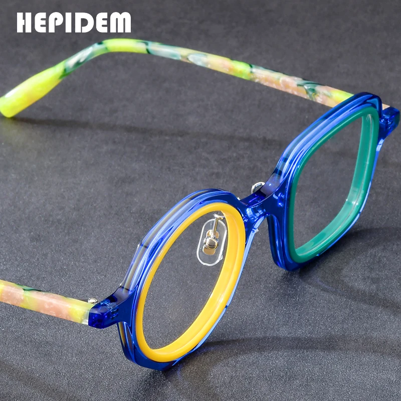HEPIDEM Acetate Eyeglasses Frame Women Big Round Glasses Men Japanese Handmade Spectacles Vintage Retro Thin Eyewear 9356