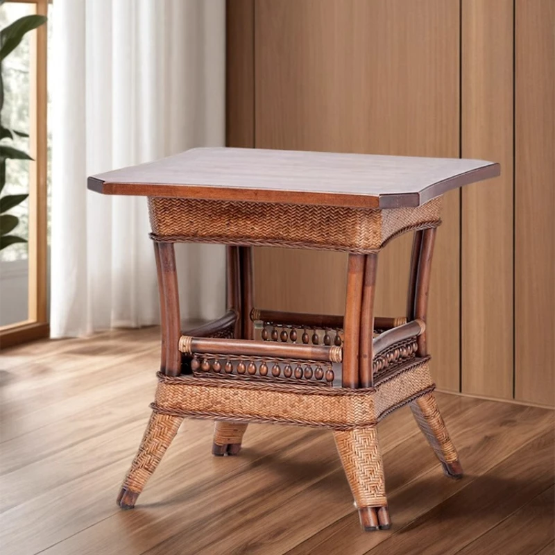 

Chinese dining solid wood square rattan household small apartment dining tea 4 people eating table
