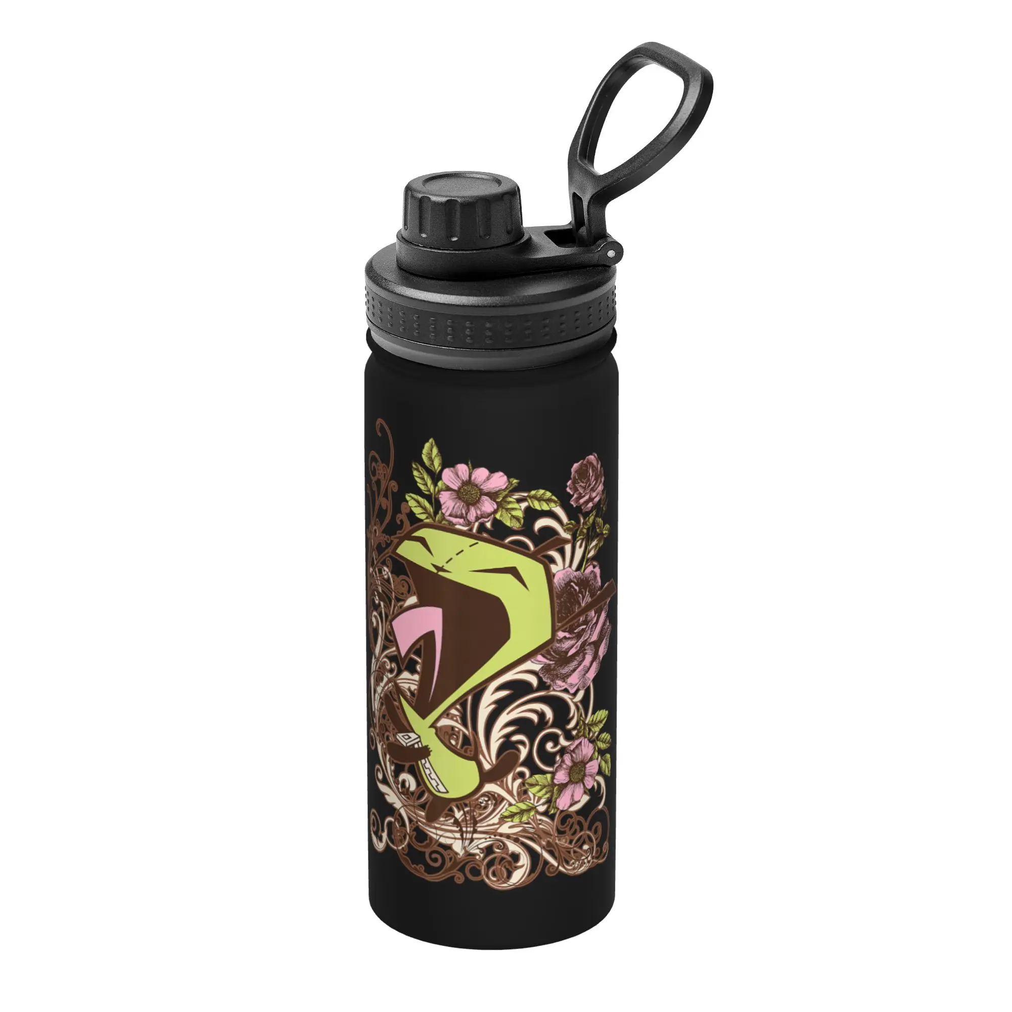 Invaders Zim Gir Screaming Floral 18OZ Sports Insulated Kettle  Coffee Cups Vacuum Flask Travel Outdoor Mugs Hot Cold Drink