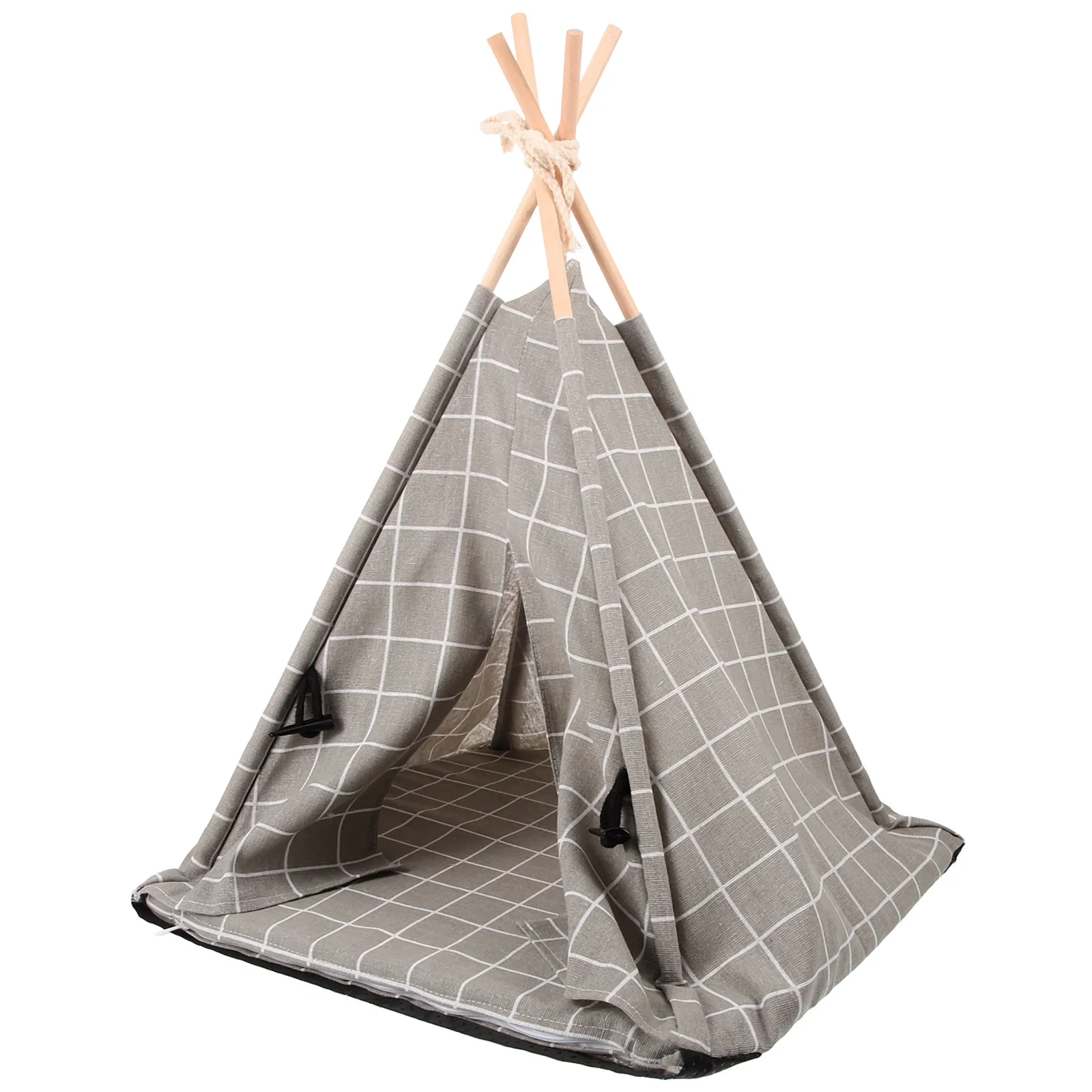 Tente pour animaux de compagnie, lit lavable pour chat et chien, petit nid à carreaux gris pour intérieur et extérieur, tissu confortable, rangement Durable, sécurité, 43x43x53cm