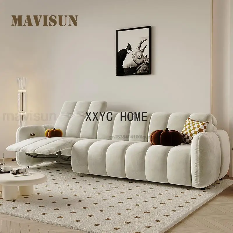 

White Multifunctional Couch For Living Room Electric Stretch Seats Soft Fabric Home Furniture Adjustable Backrest Recliner Sofa