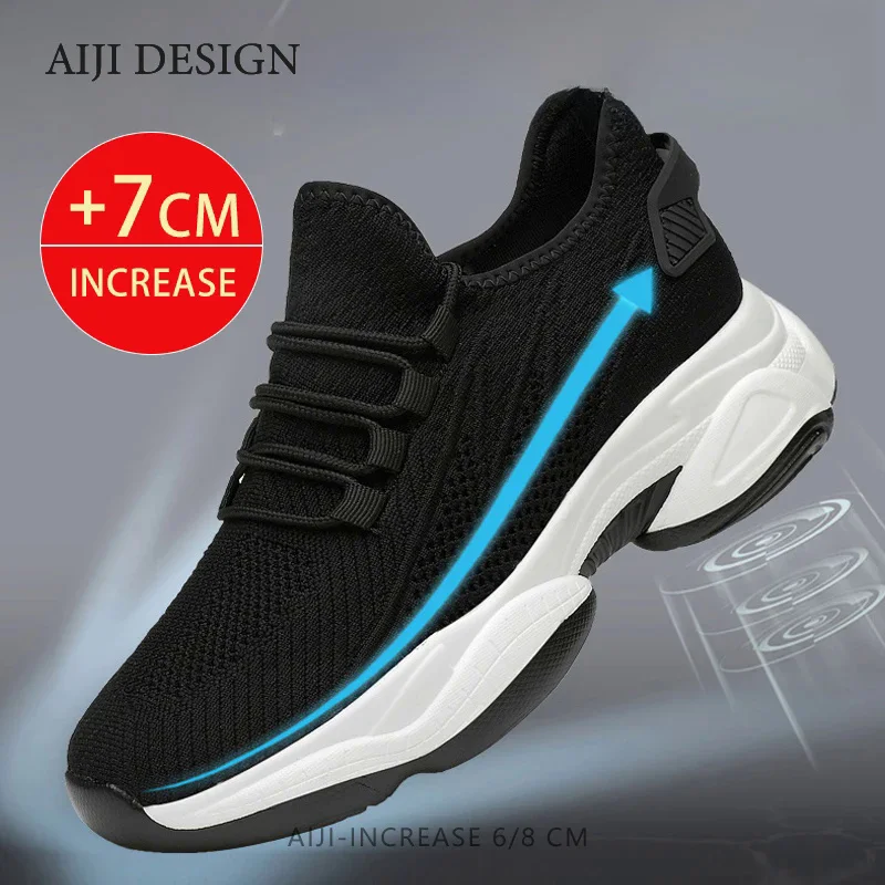 Summer breathable sneakers men elevator shoes height increase shoes for casual insole 7cm sport man taller
