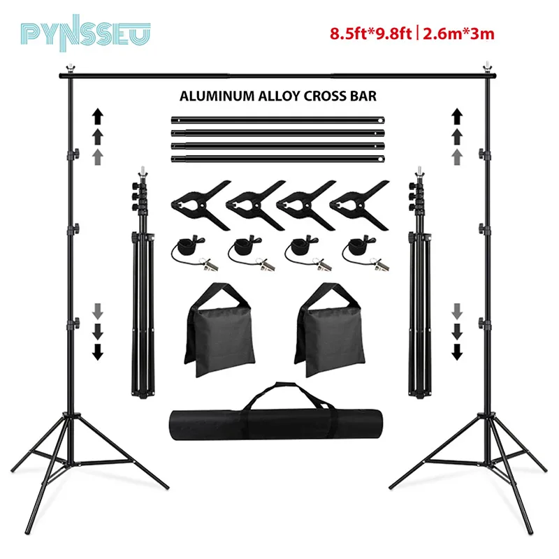 PYNSSEU Backdrop Stand 8.5 x 10ft Adjustable Photography Muslin Background Support System Stand for Photographic Chroma Studio