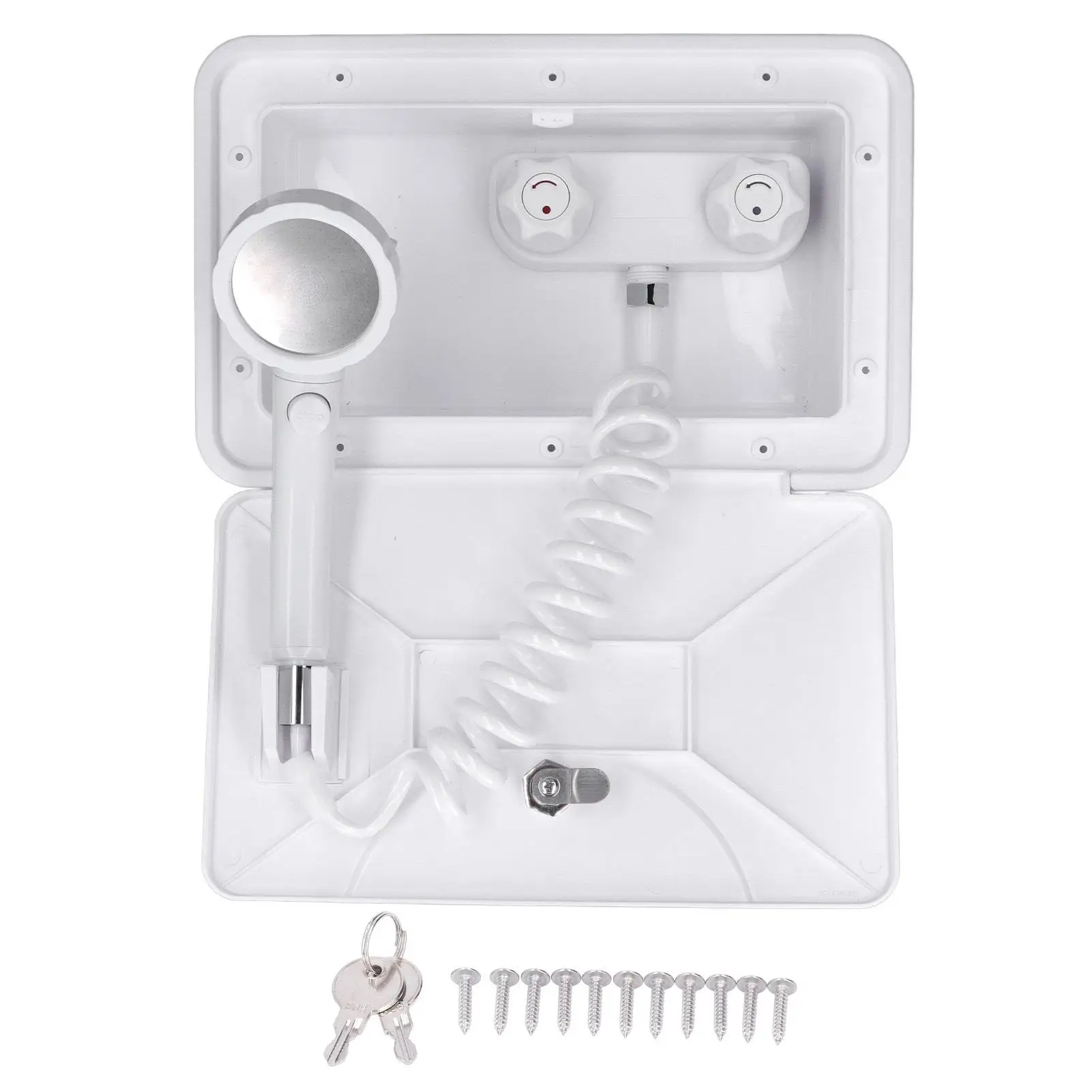 

Outdoor Shower Box Kit 1.5m Retractable Hose Exterior Faucet Universal for rv Van for motorhome Boat