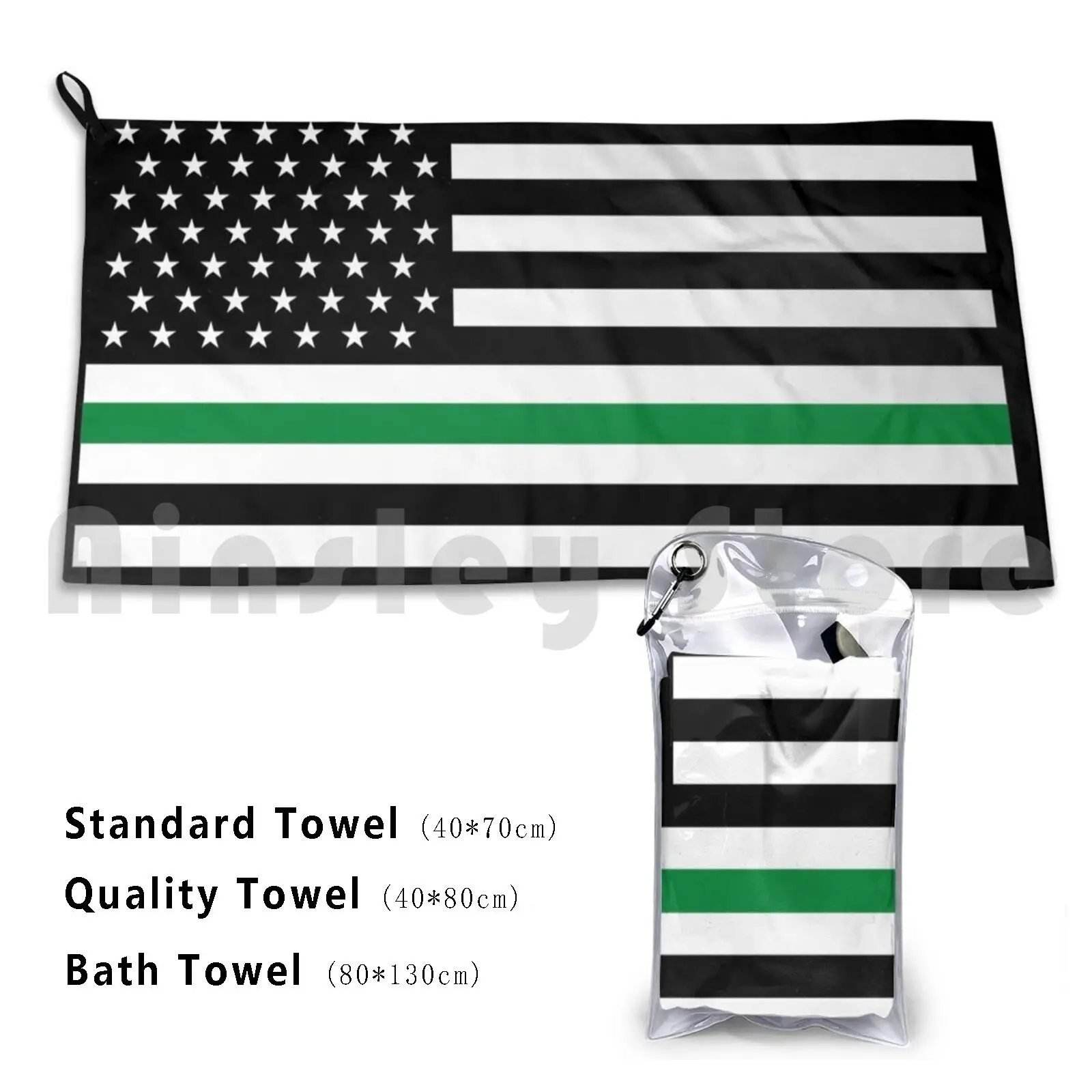 Usa Thin Green Line / Military Service Flag Beach Towel Quick Dry Quality Towel Usa Military Patriot Patriotic Murica