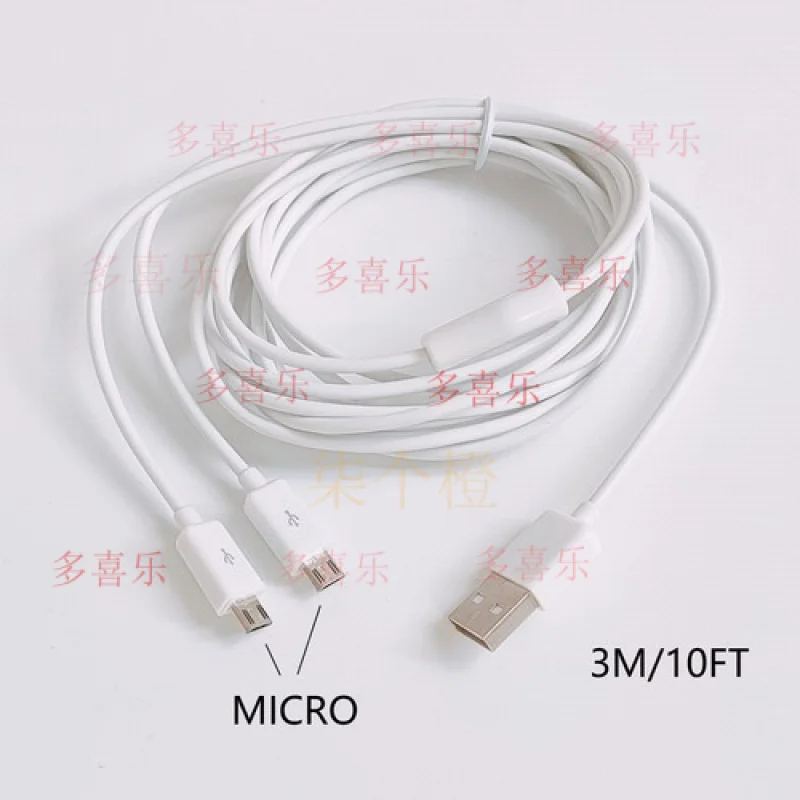 WW for    White 3meter 10ft Dual Micro USB Splitter Cable Power 2 android devices