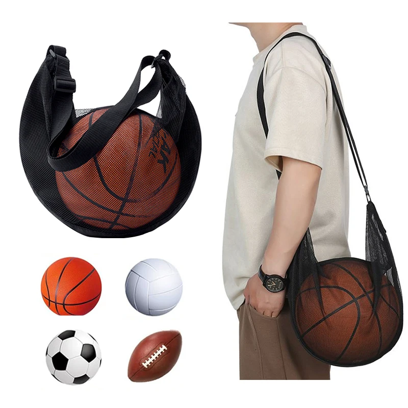 1Pcs  Single Ball Bag With Zipper Pocket Mesh Ball Storage Bag Sport Equipment Drawstring Sling Storage Net Carrying Basketball