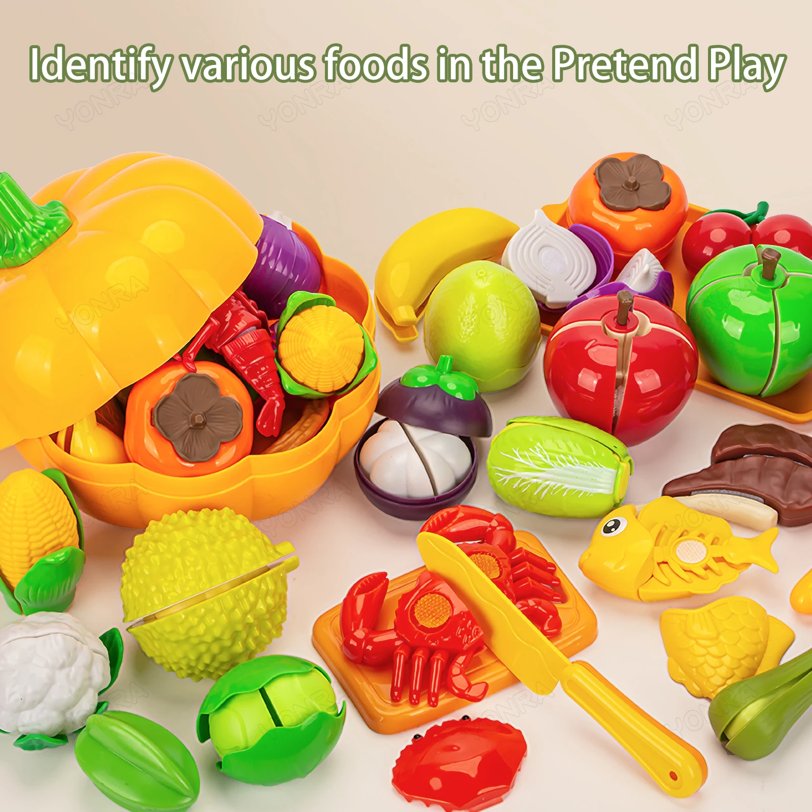 Jouet alimentaire pour enfants, jeu de coupe, cuisine, accessoires de fruits et légumes avec panier de rangement de courses, jouet pour cadeau pour tout-petits