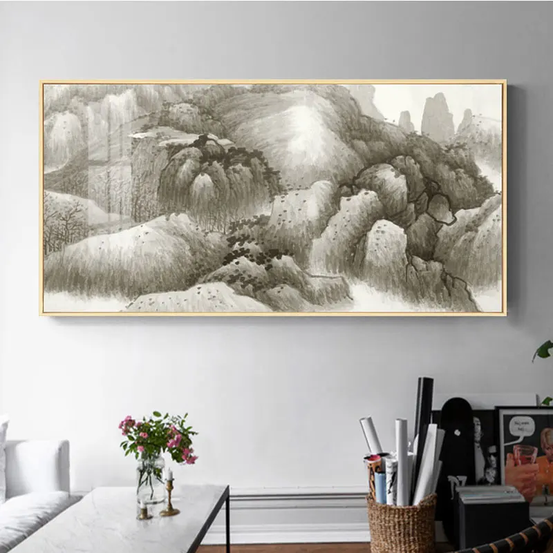 

Vintage Chinese Scenery Style Canvas Print Landscape Large Size Bedside Ornament Wall Picture Painting Poster Art Bedroom Home D