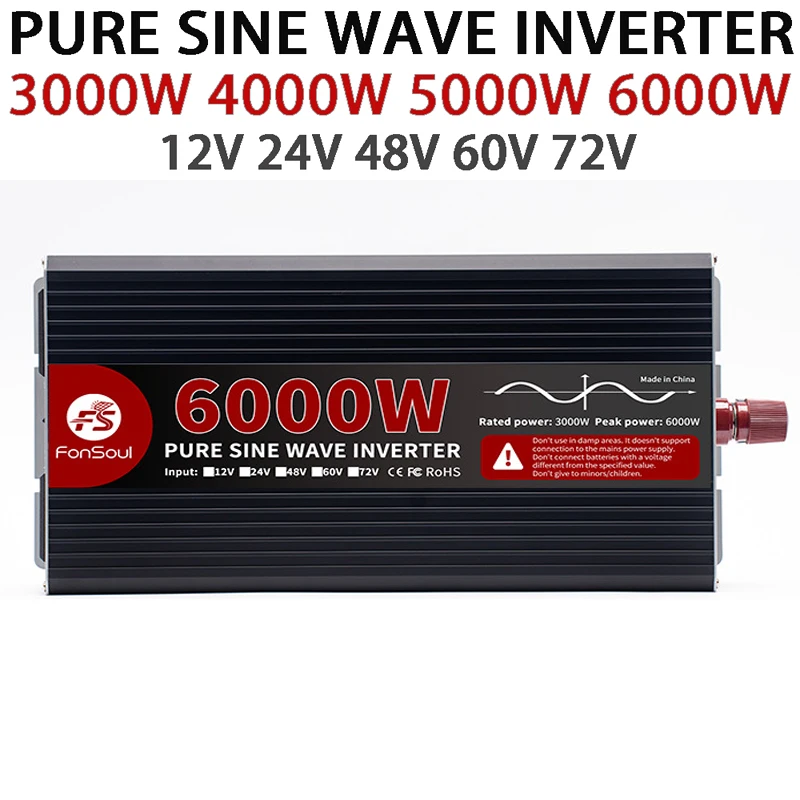 6000W 5000W 4000W 3000W Pure Sine Wave Inveter DC 12V 24V 48V 60V 72V Battery AC 220V Off Grid Inverters For Home Car Batteries