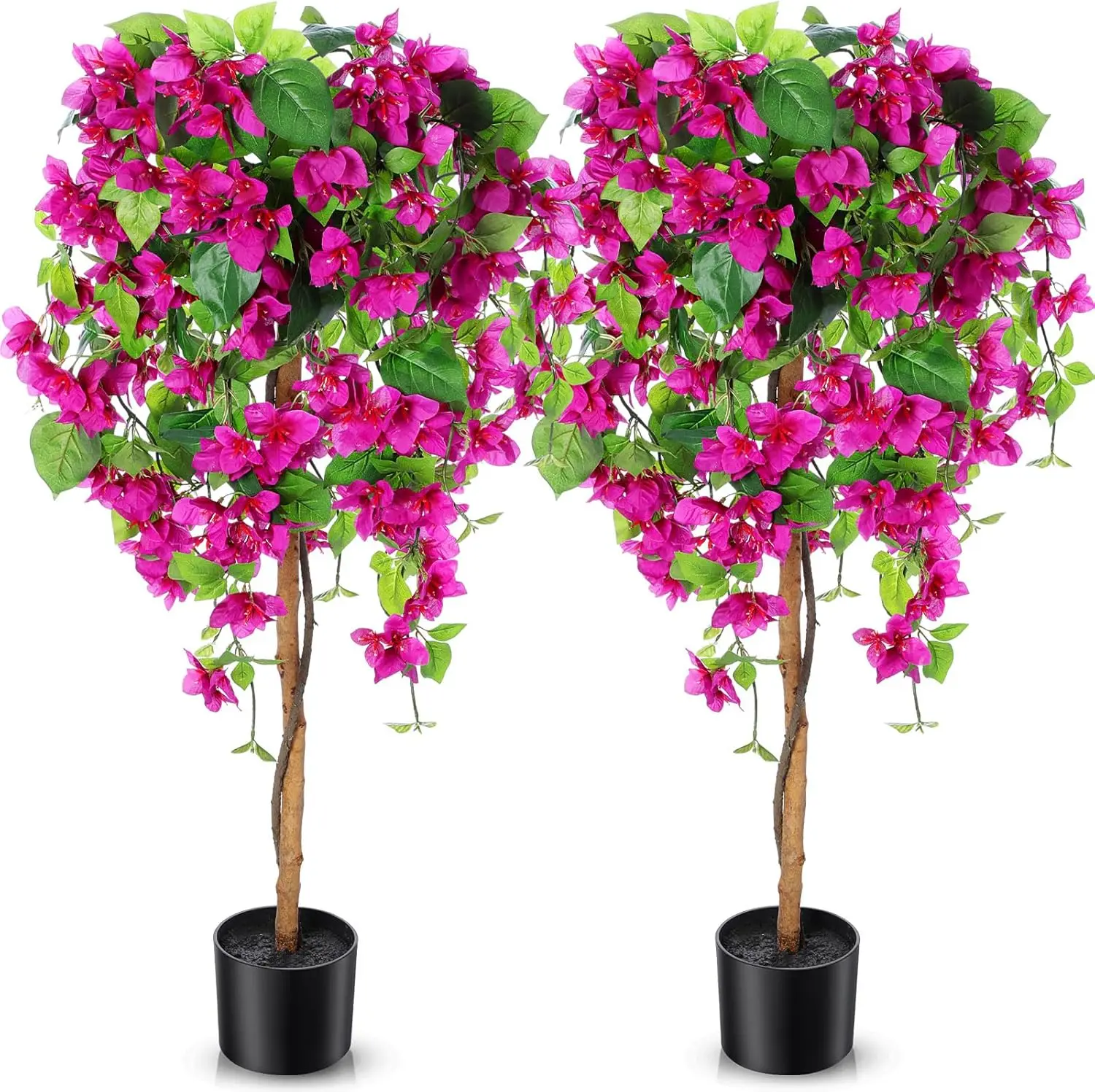 

4 ft Bougainvillea Artificial 2 Pcs Artificial Bougainvillea Tree with Flowers in Plastic Pot Tall Floor Plant Faux Blooming