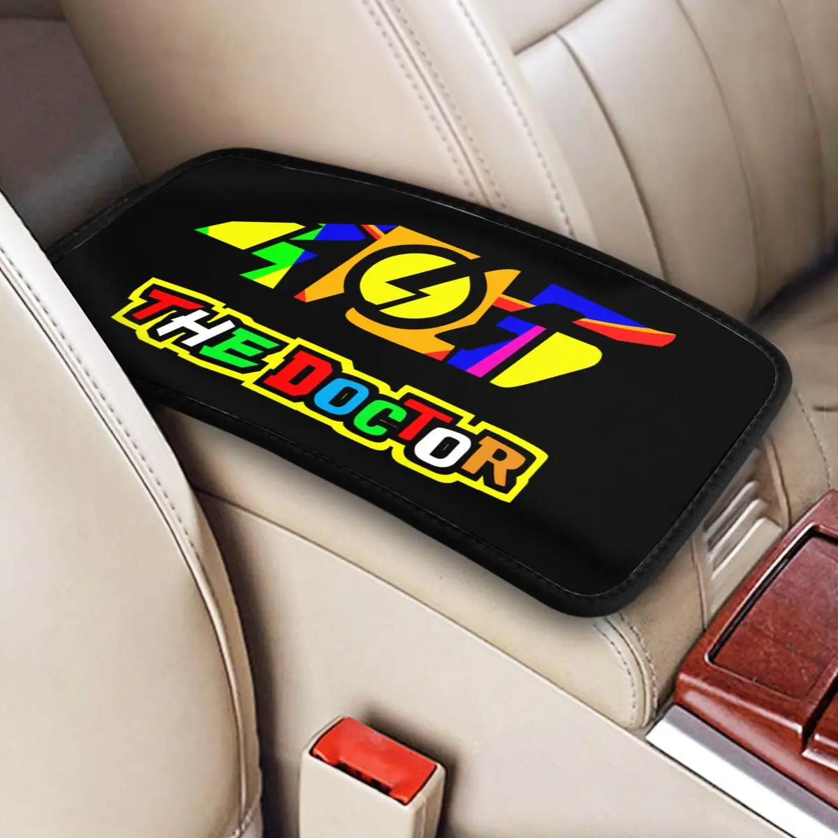 Custom Motorcycle Racing Rossi Car Armrest Cover Luxury Center Console Pad Car Interior Cushion Storage Box Mat