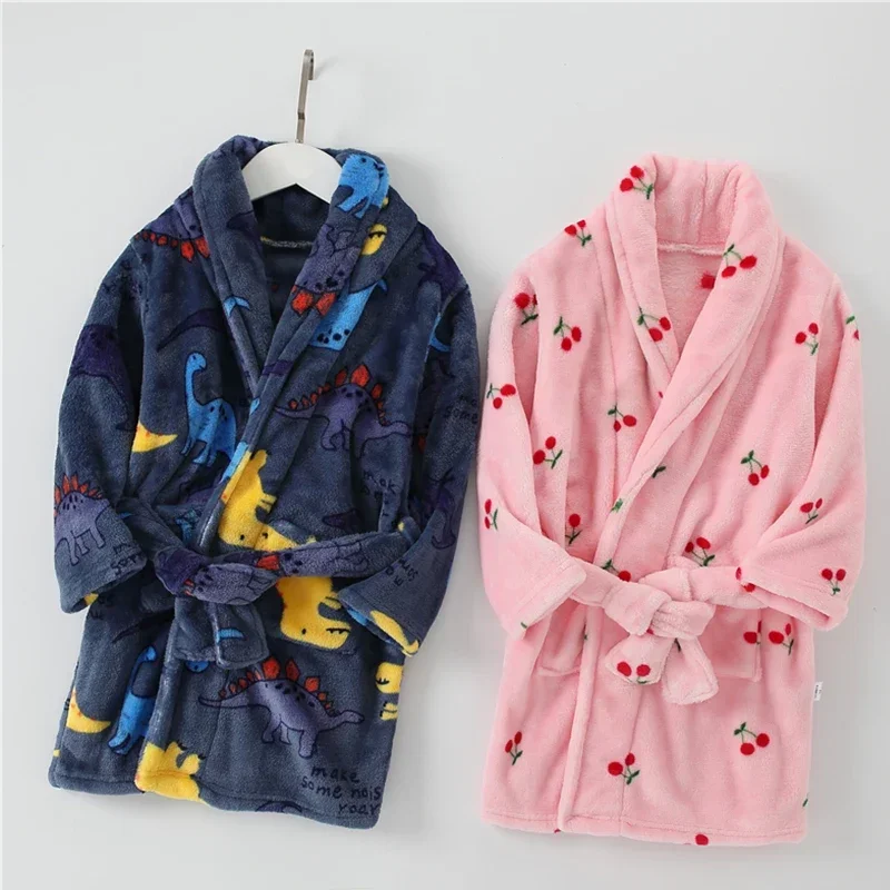 Baby Girls Clothes Winter Flannel Robes for Kids Teen Girls Bathrobe for 2-16 Y Children Pajamas Robes Pink Blue Navy Bath Towel