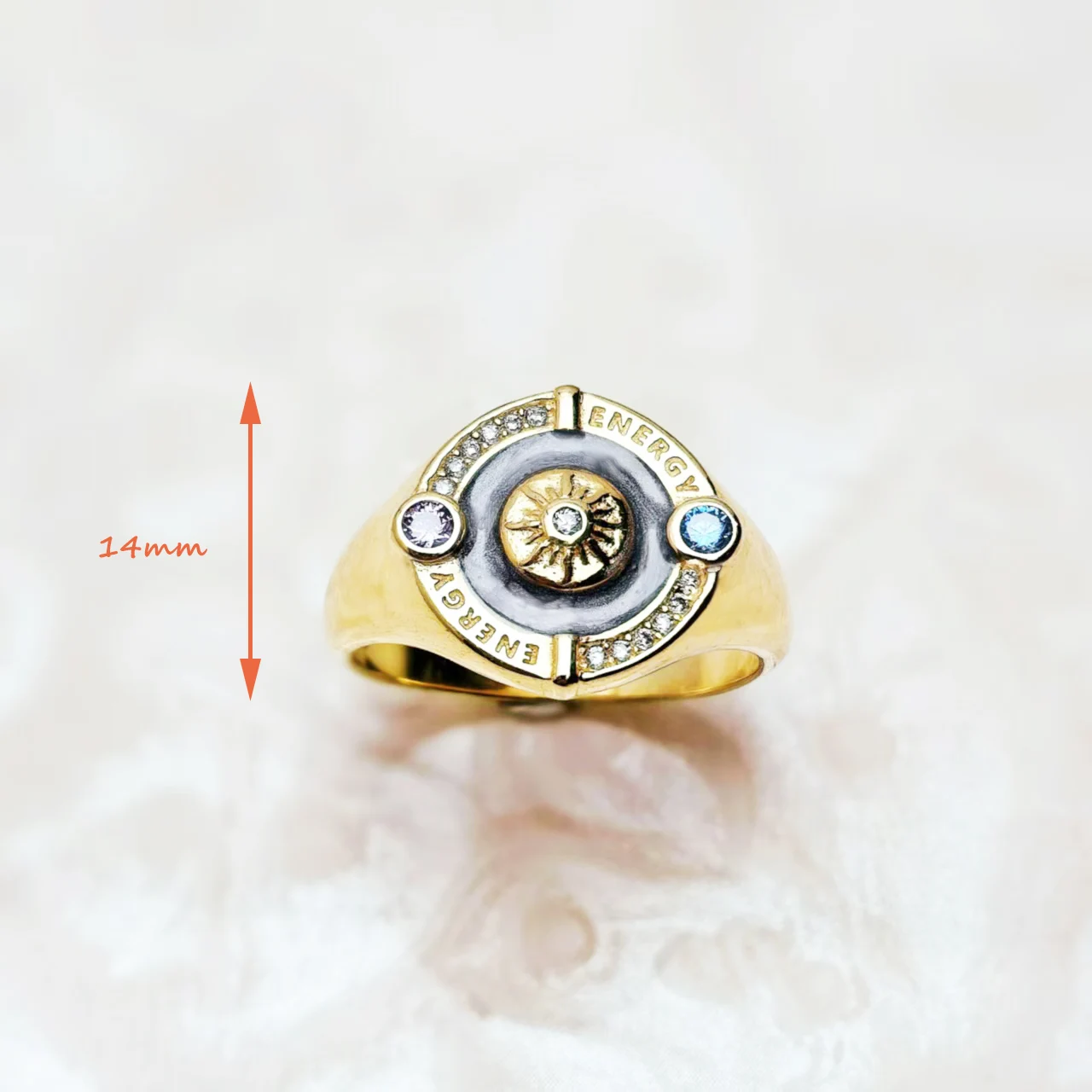 Gold Pated Signet Ring Sun Trendy Fine Jewerly For Women Men Autumn Bohemia Gift In 925 Sterling Silver - Detail 1