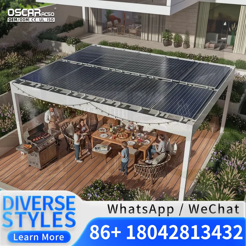 3x4 Outdoor Aluminium Louvered  Adjustable Size Sliding Glass Door with Control Screen LED Accessory Optional for Garden Patio B