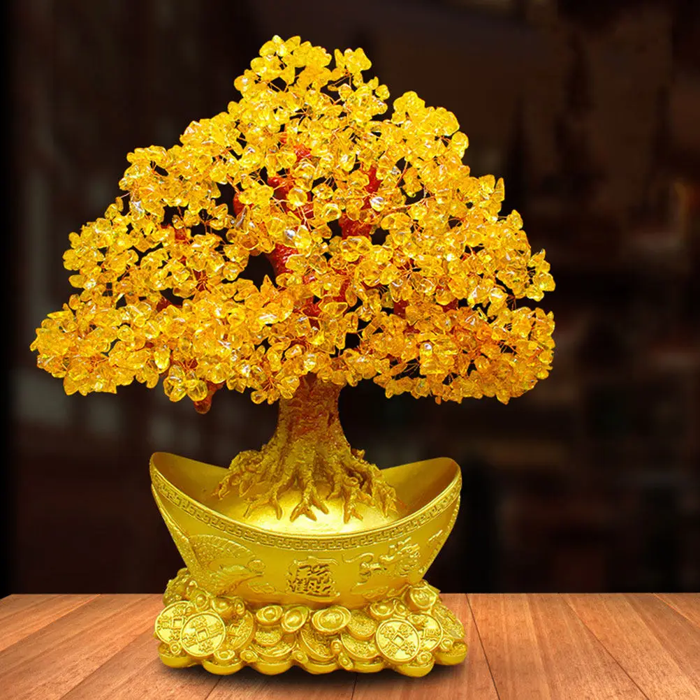 

Money Tree Ornament Resin Wood Copper Citrine Fortune Tree Feng Shui Decoration Tabletop Desktop Ornaments Chinese Home Decor