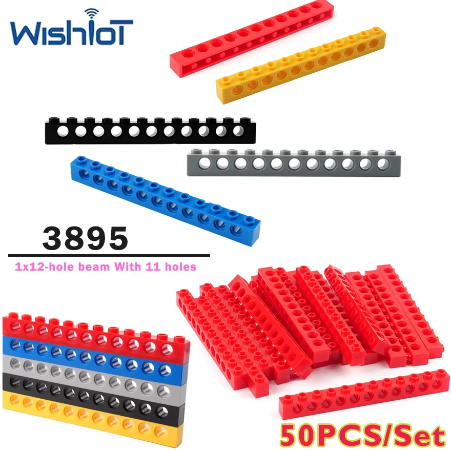 

Технологичные строительные блоки MOC 3895, 50 шт., прямая балка 1x12, 11 отверстий, сборные игрушки, маленькие кирпичики, модифицированные аксессуары