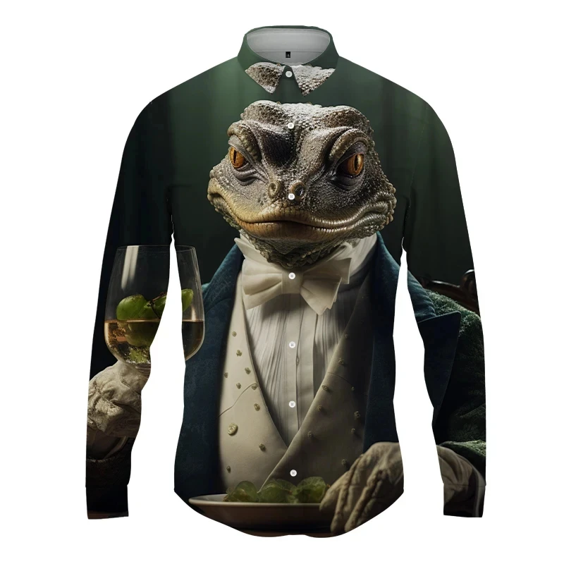 Cold-Blooded Lizard 3D Printed For Men Shirts High Quality Clothing Casual Long Sleeve Lapel Tops Streetwear Shirts & Blouses