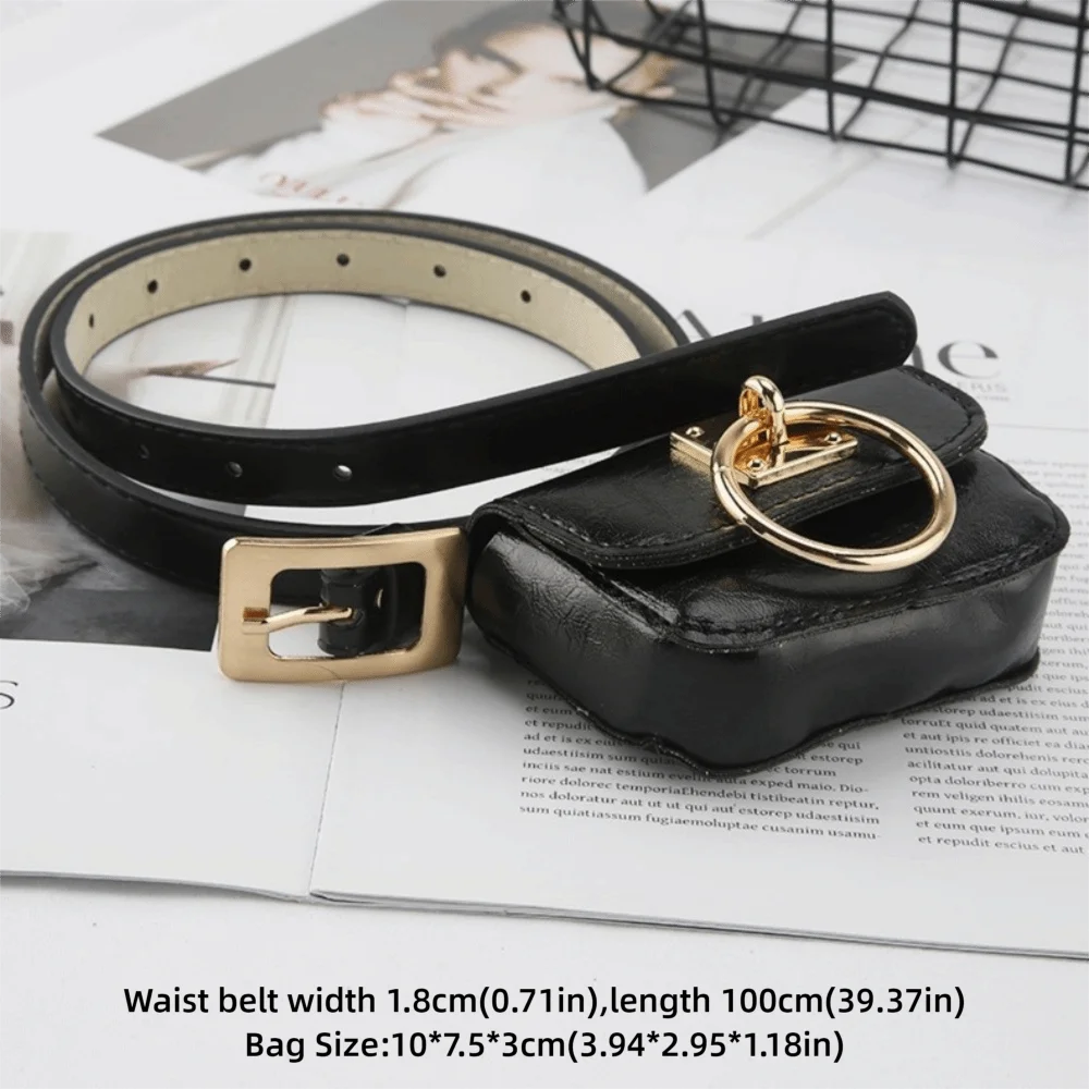 New Square Women Vintage Belt Bag PU Leather Travel Waist Purse Gothic Fanny Packs Y2K Style Dual-purpose Metal Buckle Belts