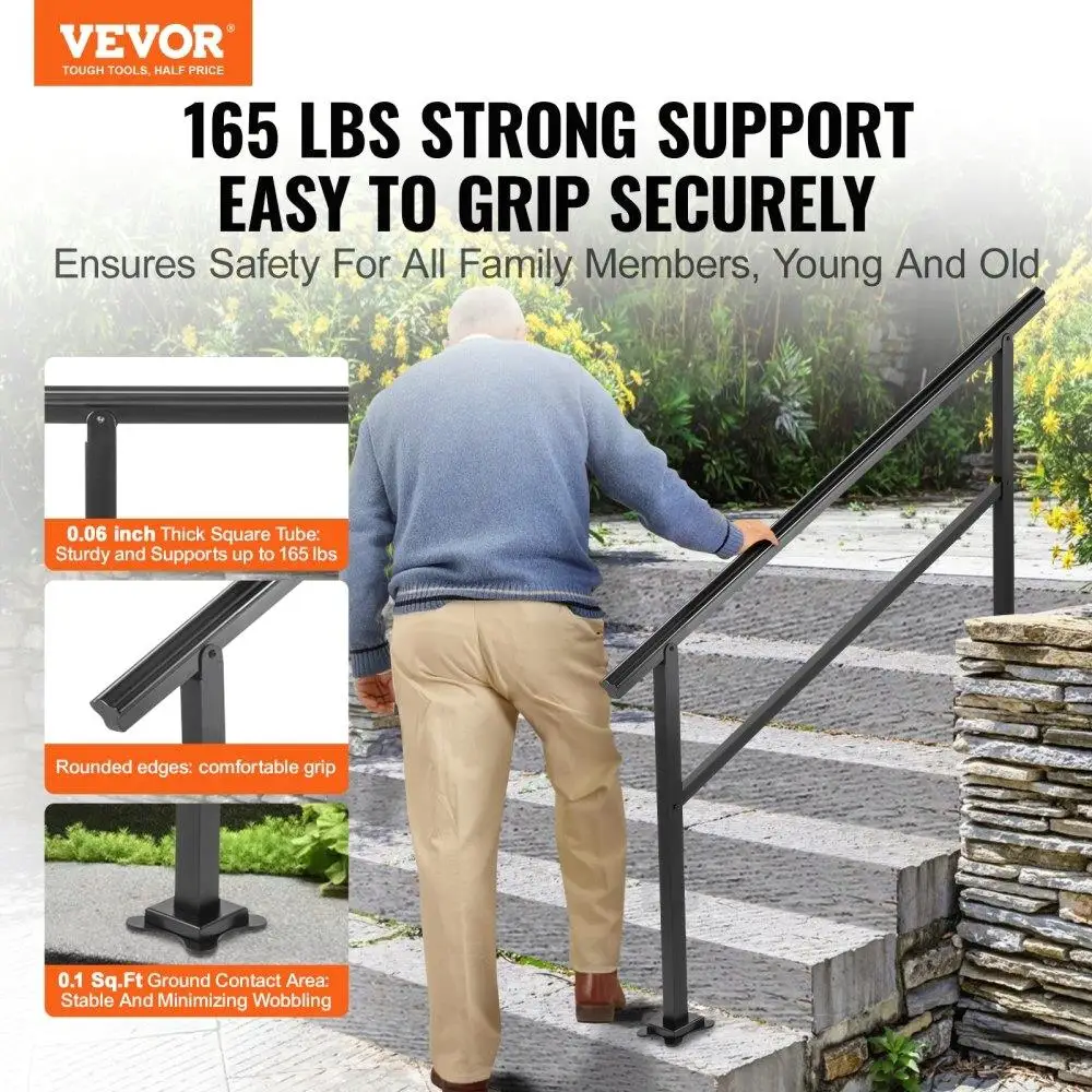 Outdoor Handrail 165LBS Load Handrail Outdoor Stairs Aluminum Stair Handrail 60 x 35" Outdoor Stair Railing Transitional Range