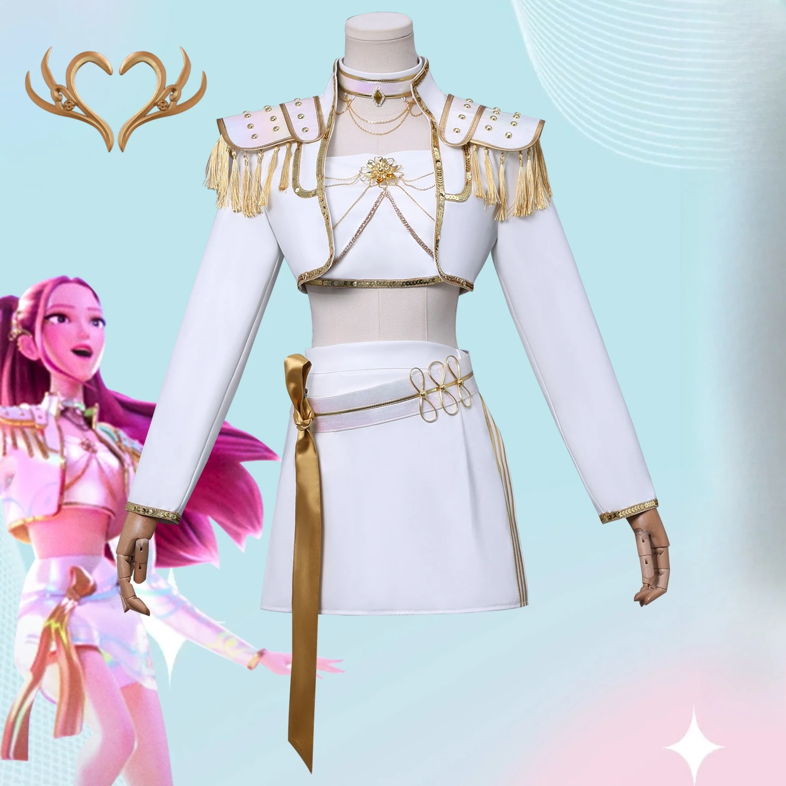 

KPop Demon Hunters Halloween Cosplay Costume Mira Wig Suit White Uniform Anime Themed Party Role Playing Outfits Adult Women