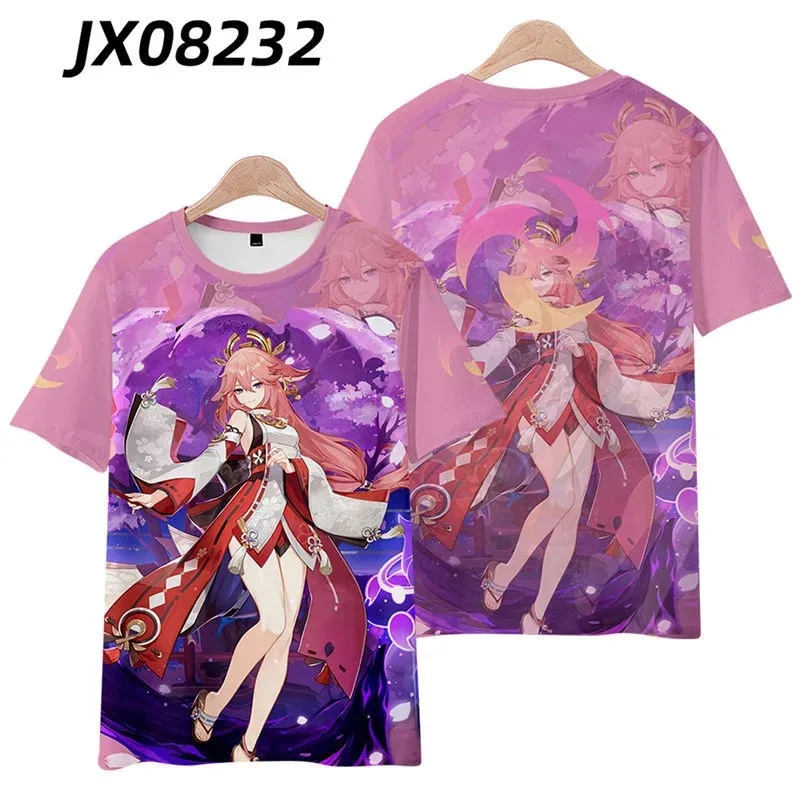 Novo!!! Yae miko impressão 3d t-shirt, em torno do pescoço, manga curta, jogo popular, streetwear, moda verão, 2024