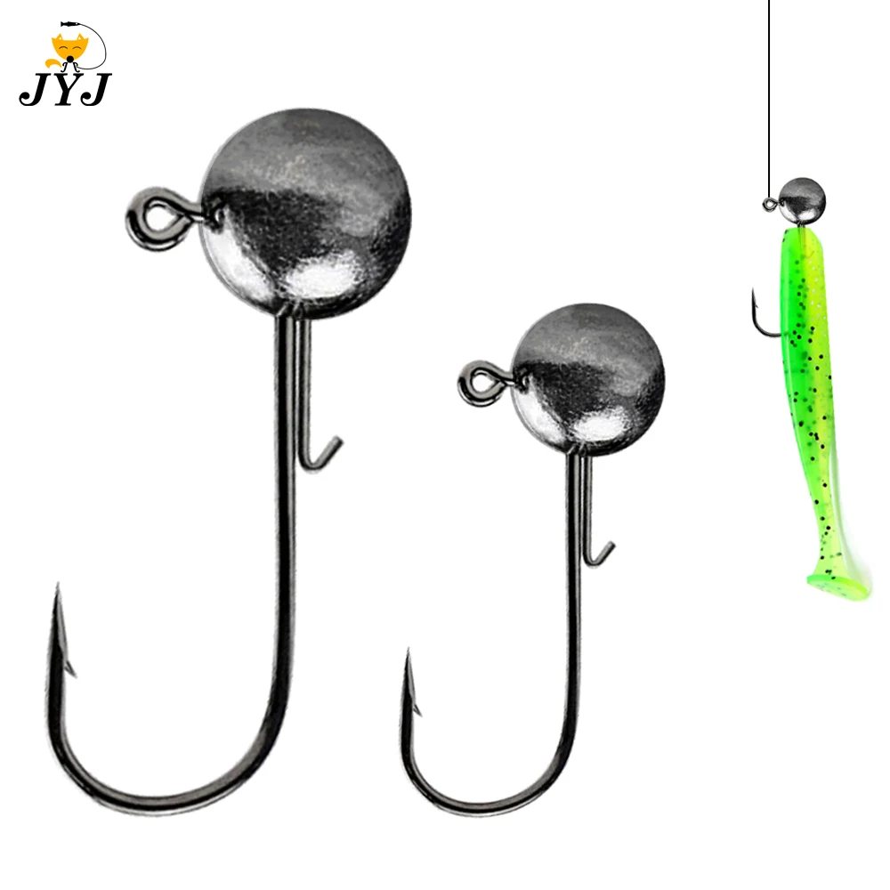 10pcs/lot 1g-20g big head jigs hook All size Round Ball Jig Head Hook Weedless Long Shank Jig Head For Soft Worm Fishing