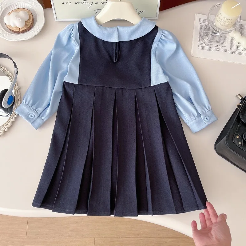 Vestido de manga larga con lazo para niña pequeña, uniforme escolar coreano de 2 a 7 años, para primavera y otoño