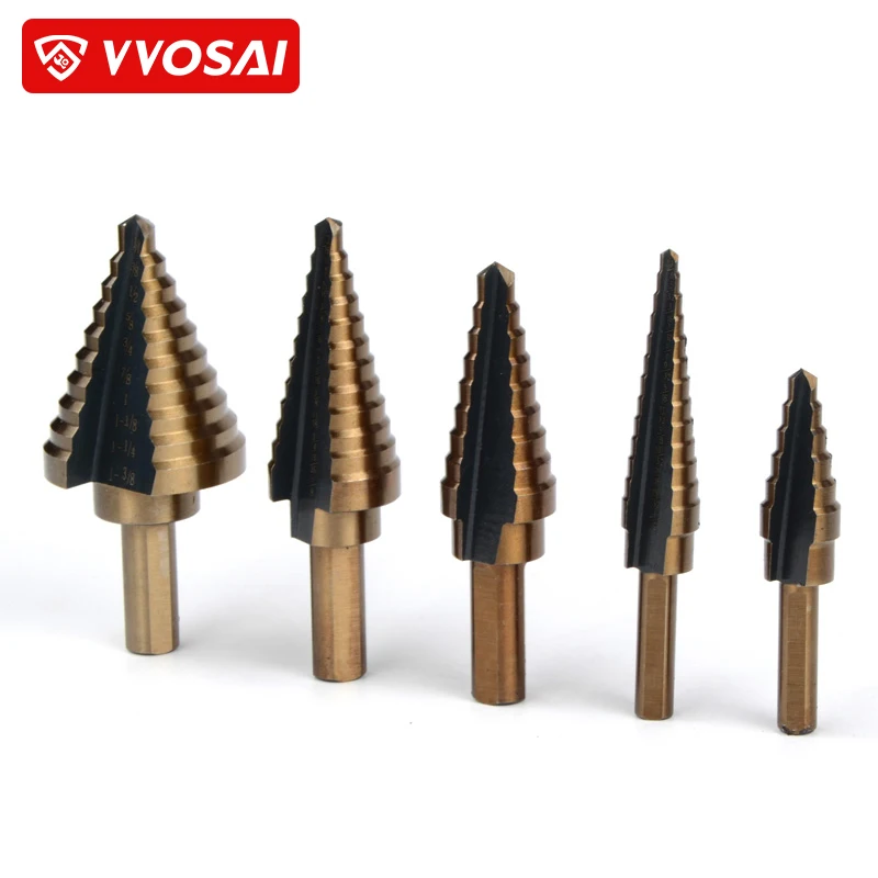 VVOSAI 5pcs/Set HSS COBALT MULTIPLE HOLE 50 Sizes STEP DRILL BIT SET w/ Aluminum Case